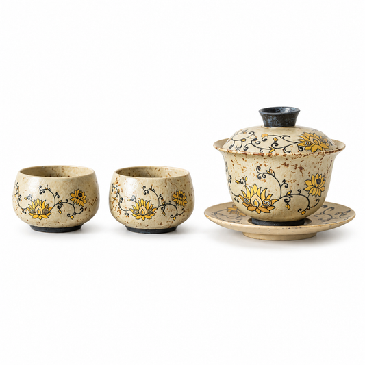Lotus Blossom Ceramic Gaiwan Tea Set with Two Tea Cups™