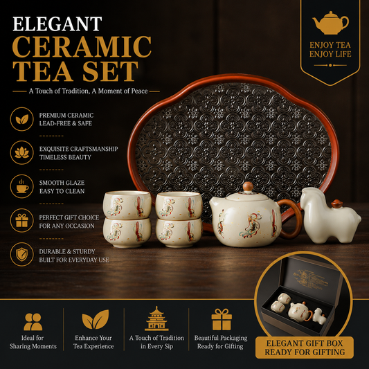 Dunhuang Flying Apsara Ceramic Tea Ceremony Gift Set™ – Luxury Chinese Tea Set with Tea Tray & Horse Tea Pet