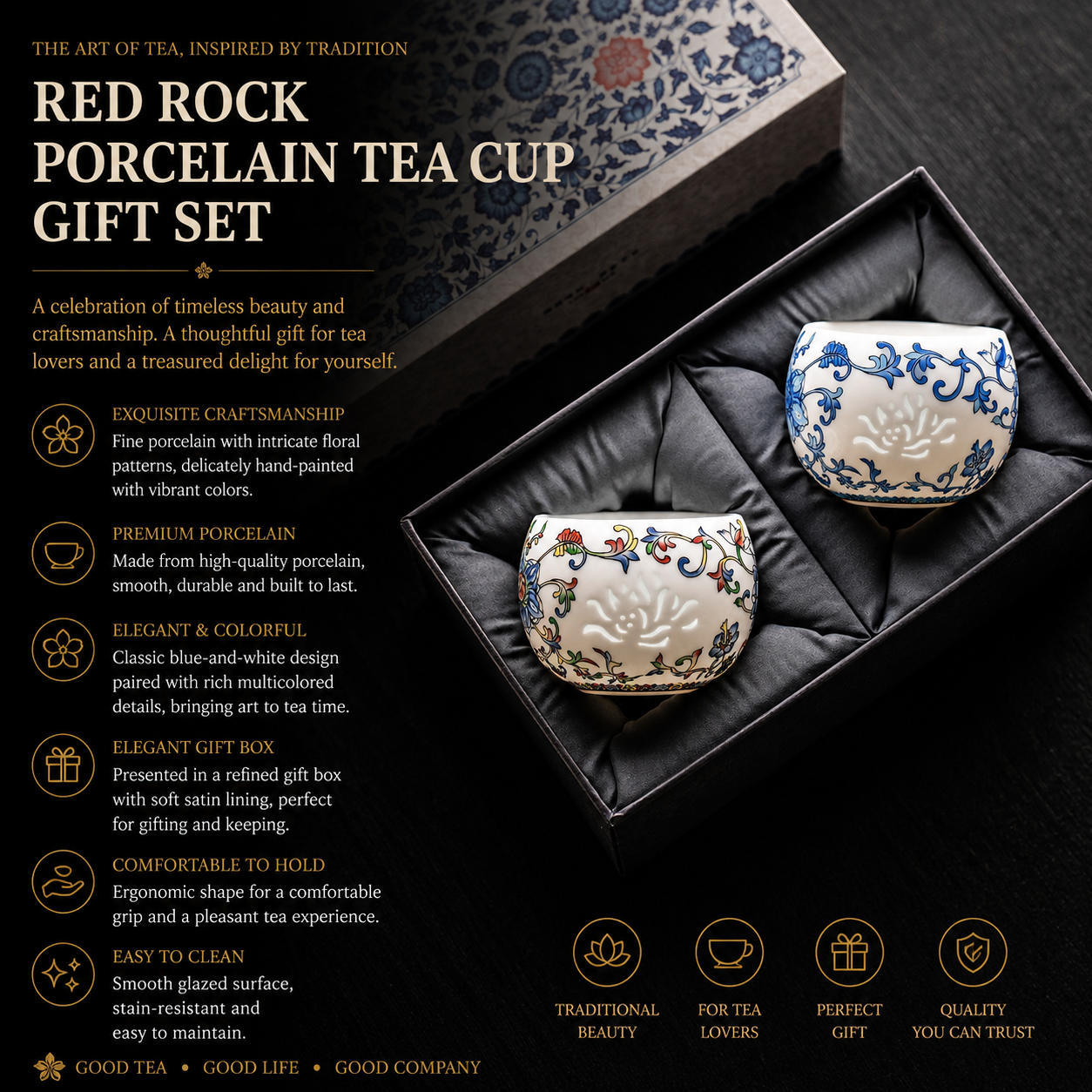 Blue & White Elegance Porcelain Tea Cup Gift Set™ – Luxury Floral Tea Cups with Gift Box