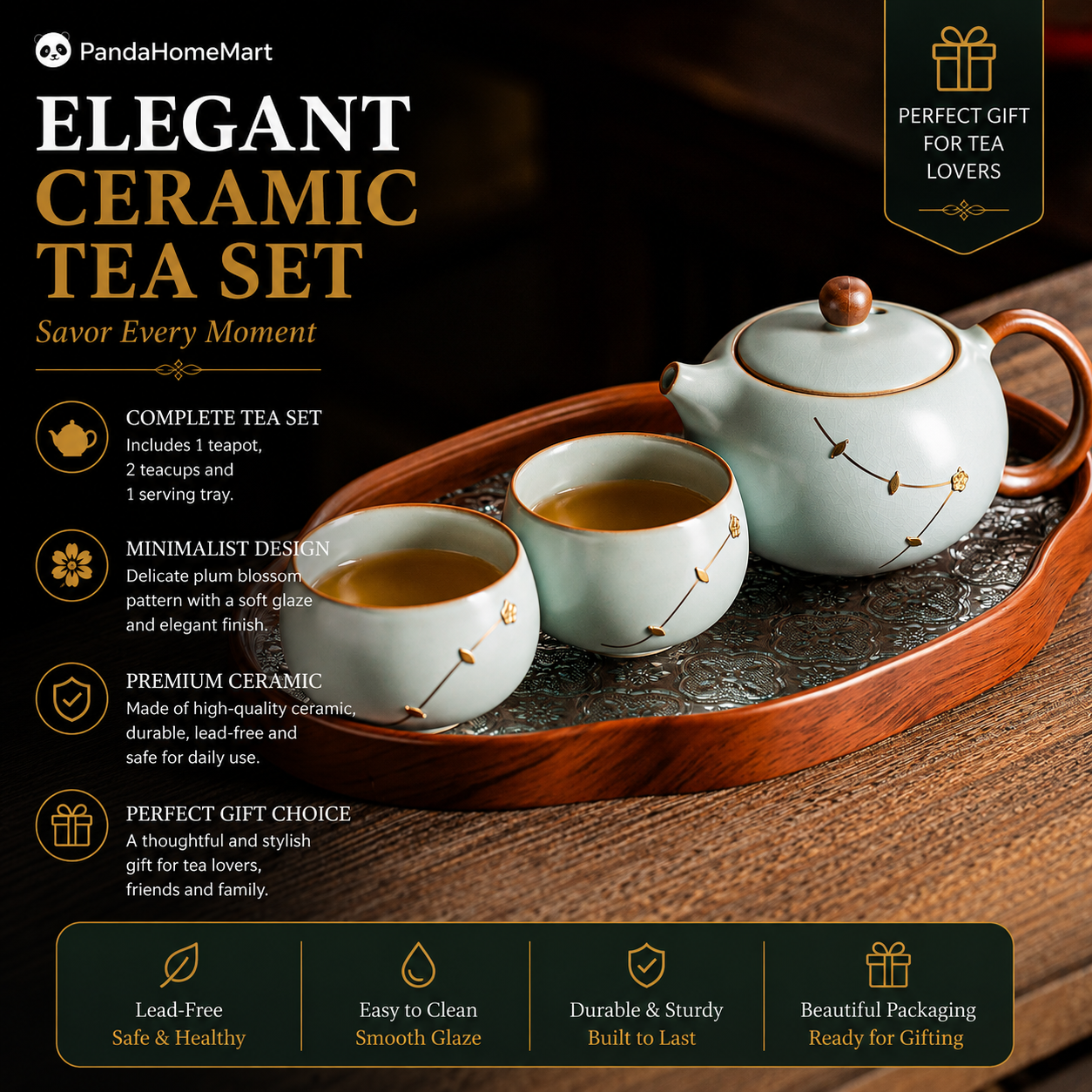 Plum Blossom Celadon Tea Set™ – Minimalist Chinese Ceramic Teapot Set for Two