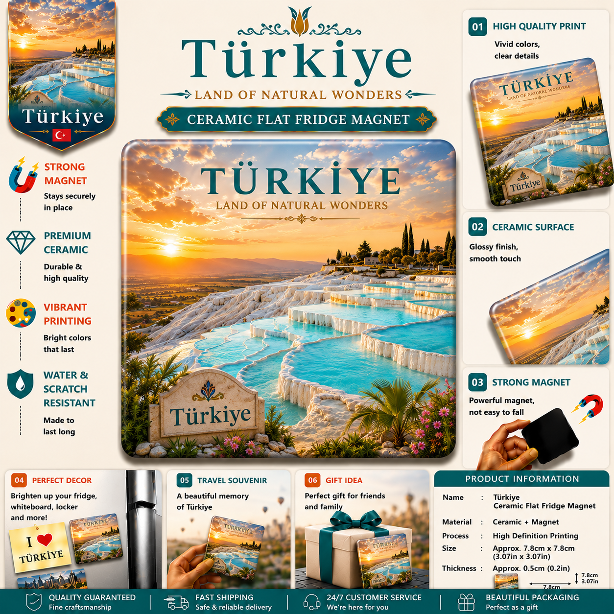 Türkiye Pamukkale Sunset Ceramic Fridge Magnet