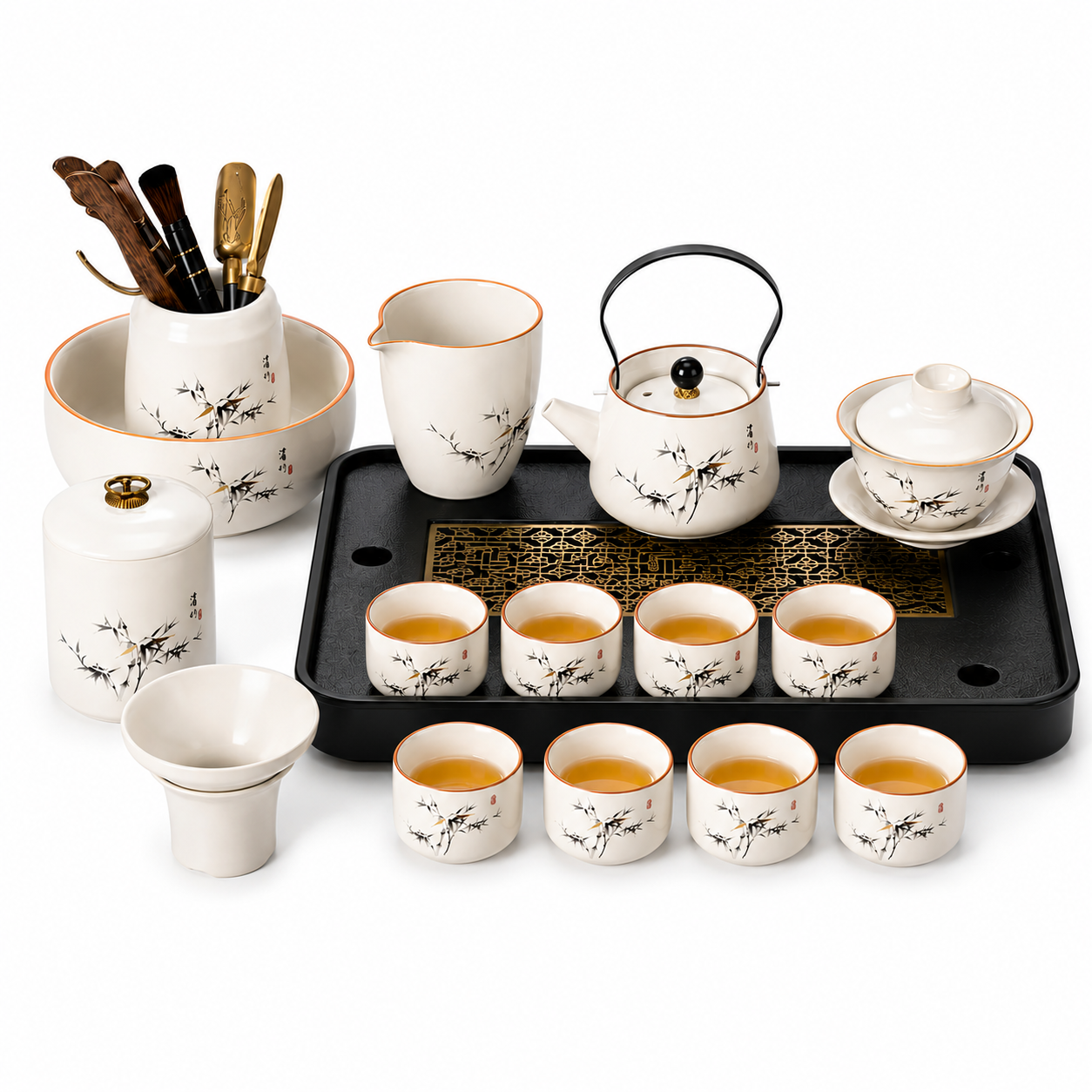 Bamboo Harmony Ceramic Tea Set™ | Traditional Chinese Gongfu Tea Set Gift Collection