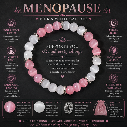 Menopause Harmony Bracelet™ | Pink & White Cat's Eye Wellness Bracelet