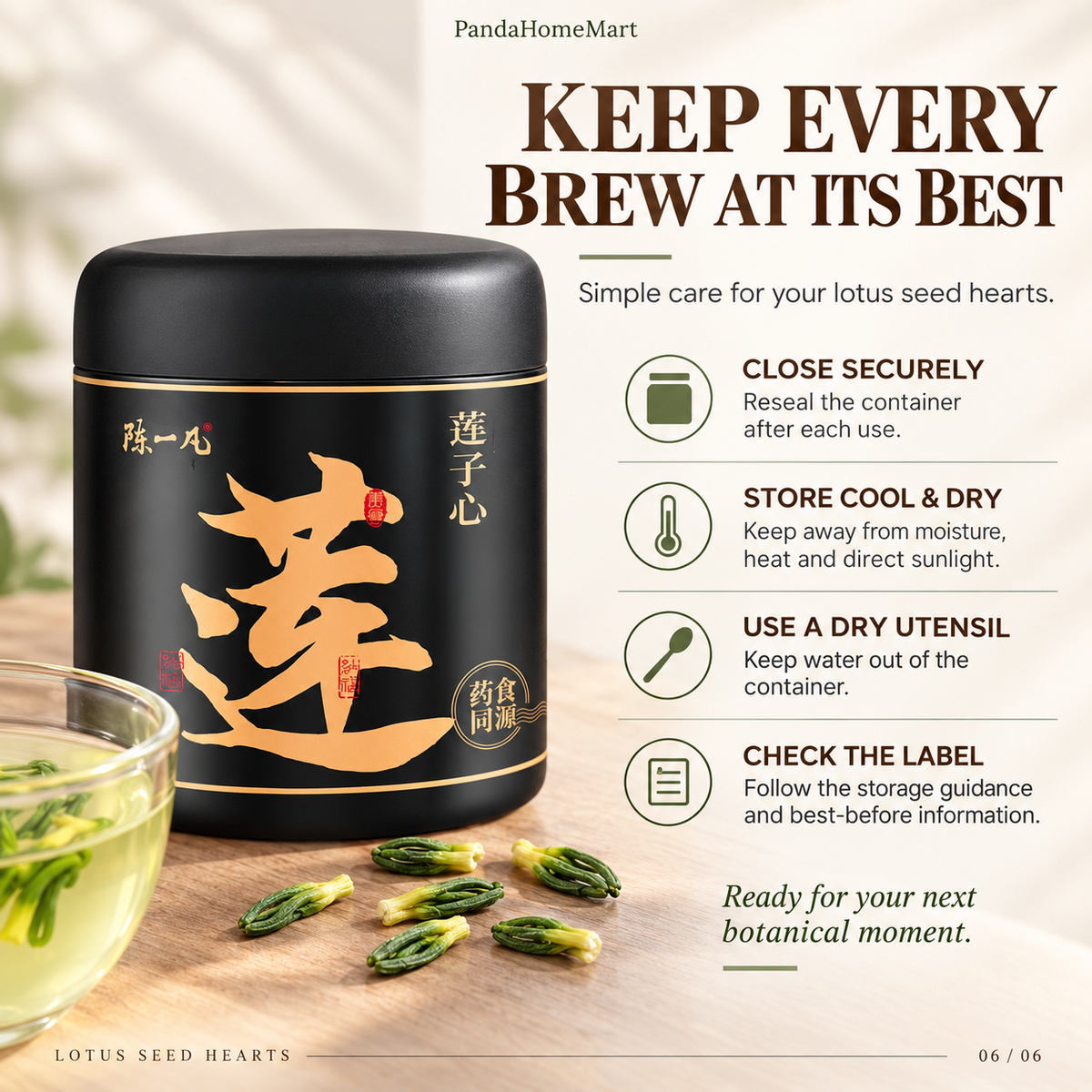 PandaHomeMart Lotus Seed Hearts Lian Zi Xin 50g Container