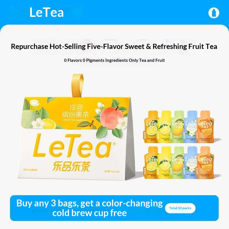 LeTea Cold Brew Fruit Tea Variety Pack – Lemon, Peach & Mango Wellness Tea | Oriental Hydration Tea for Work, Fitness & Daily Energy