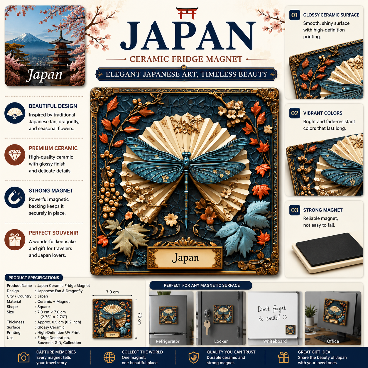 Japan Dragonfly Serenity Ceramic Fridge Magnet