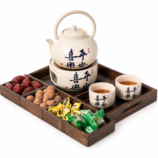 Harmony Blessing Warming Tea Set | Ceramic Tea Set with Warmer & Tray