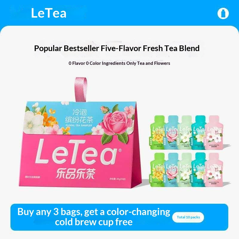 LeTea Floral Cold Brew Tea Gift Set – Jasmine, Rose & Sakura Flower Tea | Relaxing Oriental Wellness Tea for Beauty & Emotional Healing