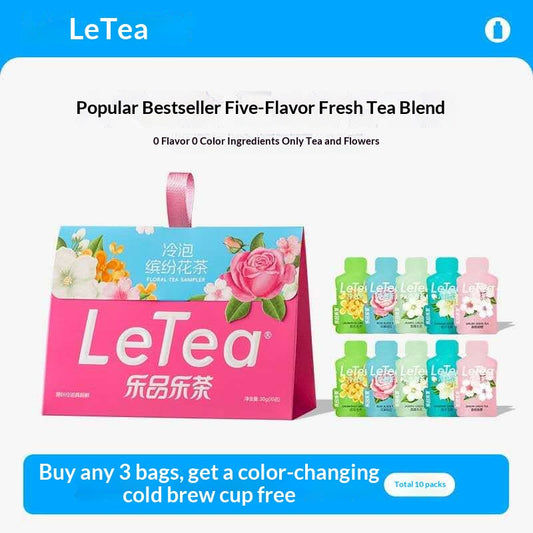LeTea Floral Cold Brew Tea Gift Set – Jasmine, Rose & Sakura Flower Tea | Relaxing Oriental Wellness Tea for Beauty & Emotional Healing