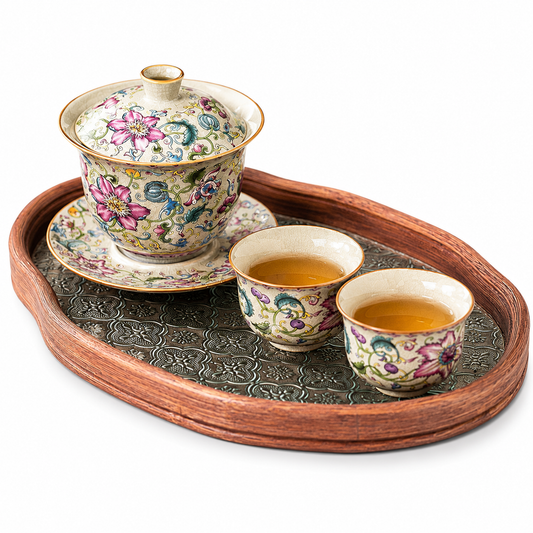 Blooming Lotus Gaiwan Tea Set | Hand-Painted Ceramic Tea Set
