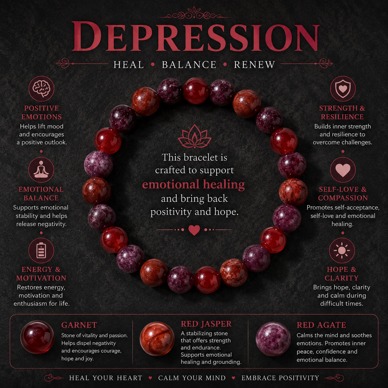 Positive Energy Renewal Bracelet™ | Garnet, Red Jasper & Red Agate Crystal Bracelet