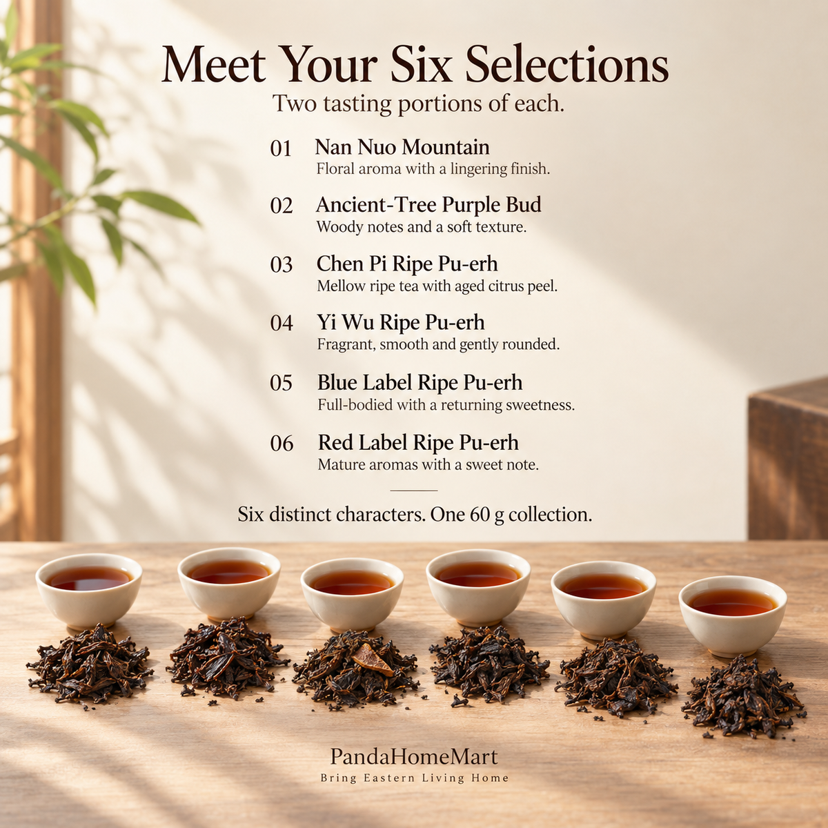 Yunnan Ripe Pu-erh Tea Tasting Collection – 6 Varieties, 60 g