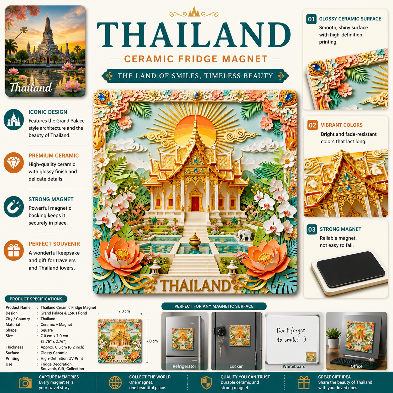 Thailand Lotus Temple Ceramic Fridge Magnet