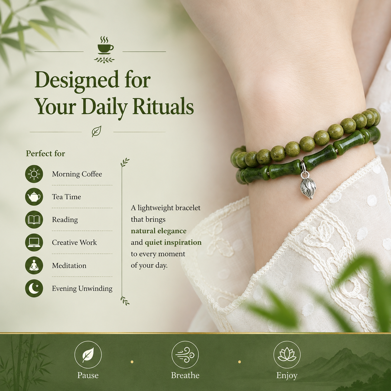 Green Sandalwood &amp; Bamboo Bracelet