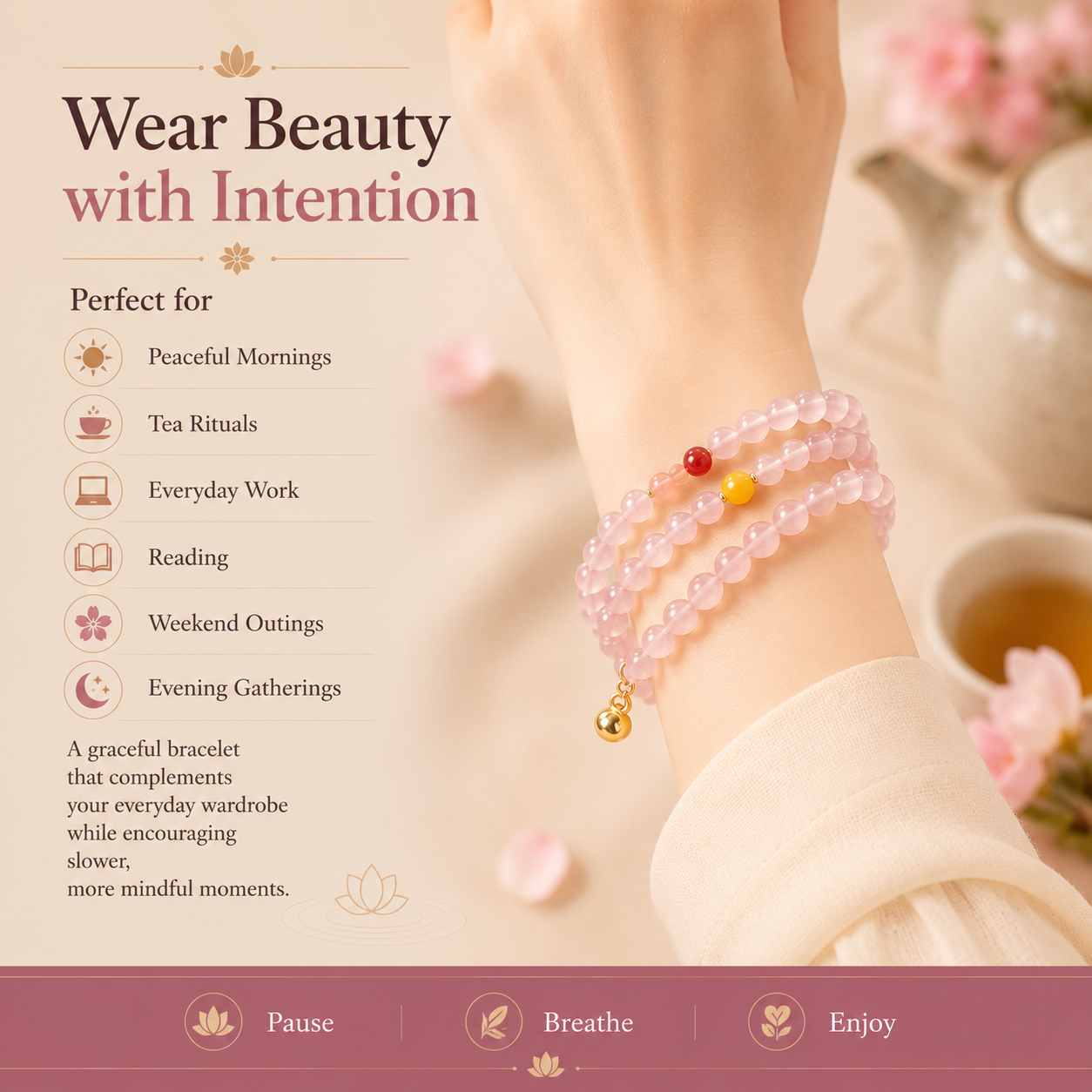 Pink Jade Multi-Wrap Bracelet