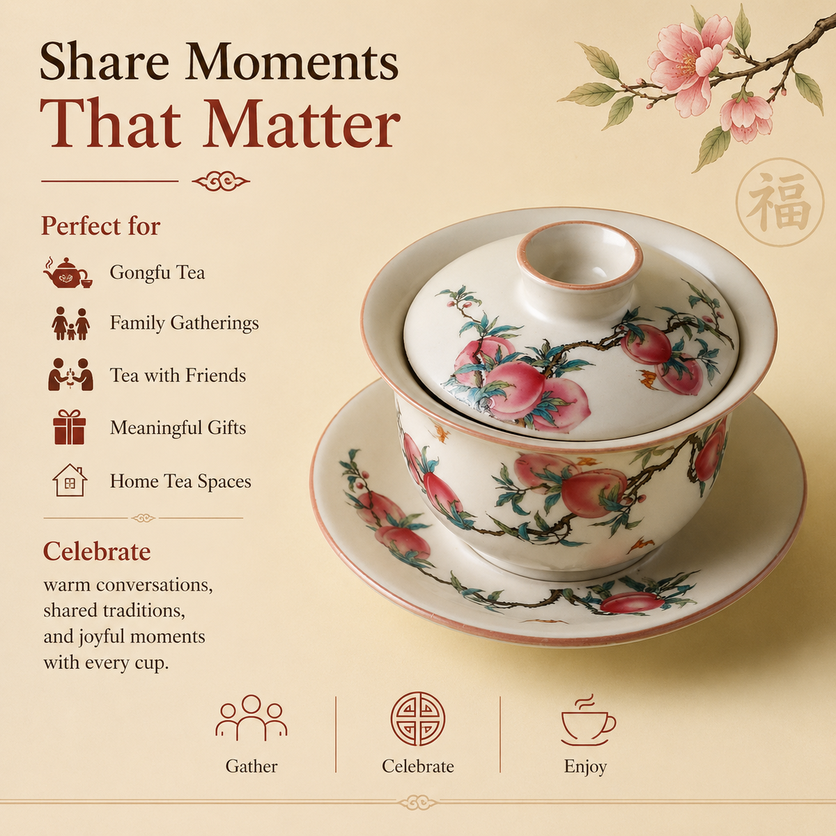 Peach Blossom Porcelain Gaiwan Tea Set™