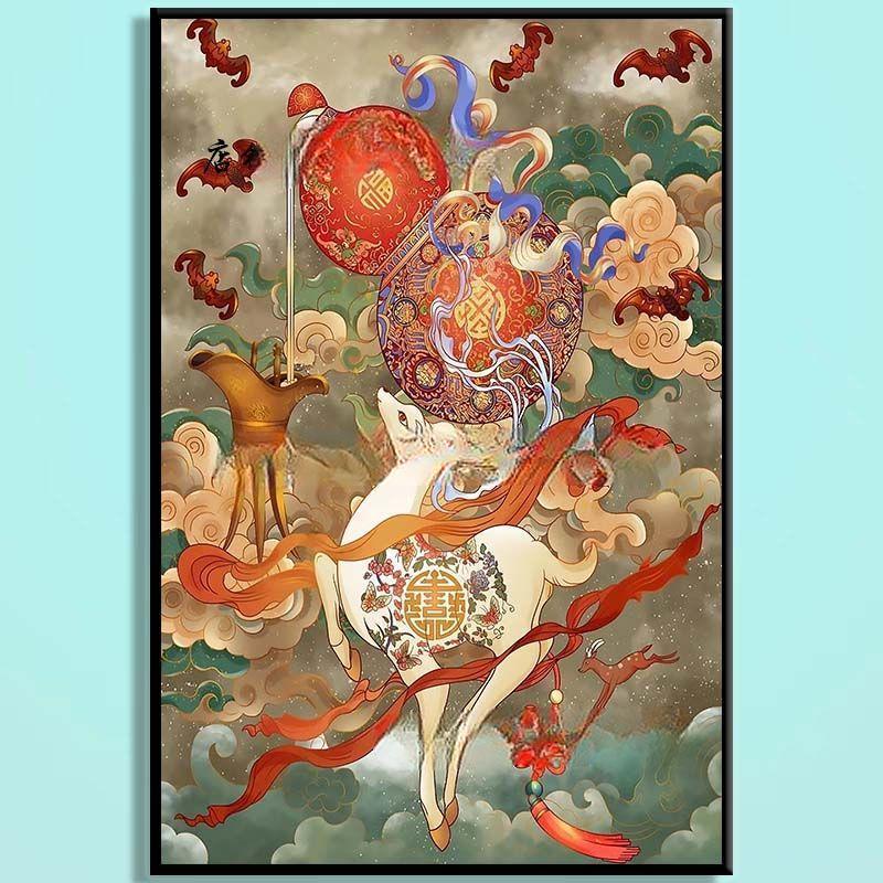 Celestial Deer Blessing Wooden Puzzle – Chinese Mythology Fantasy Jigsaw Puzzle, Oriental Lucky Deer Art Puzzle for Adults & Spiritual Home Decor
