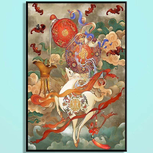 Celestial Deer Blessing Wooden Puzzle – Chinese Mythology Fantasy Jigsaw Puzzle, Oriental Lucky Deer Art Puzzle for Adults & Spiritual Home Decor