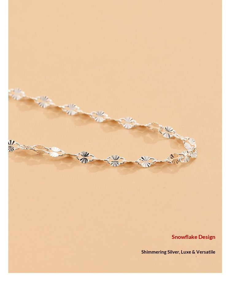 925 Sterling Silver Sparkle Chain Necklace – Minimalist Oriental Jewelry, Elegant Layering Chain, Lightweight Luxury Silver Necklace
