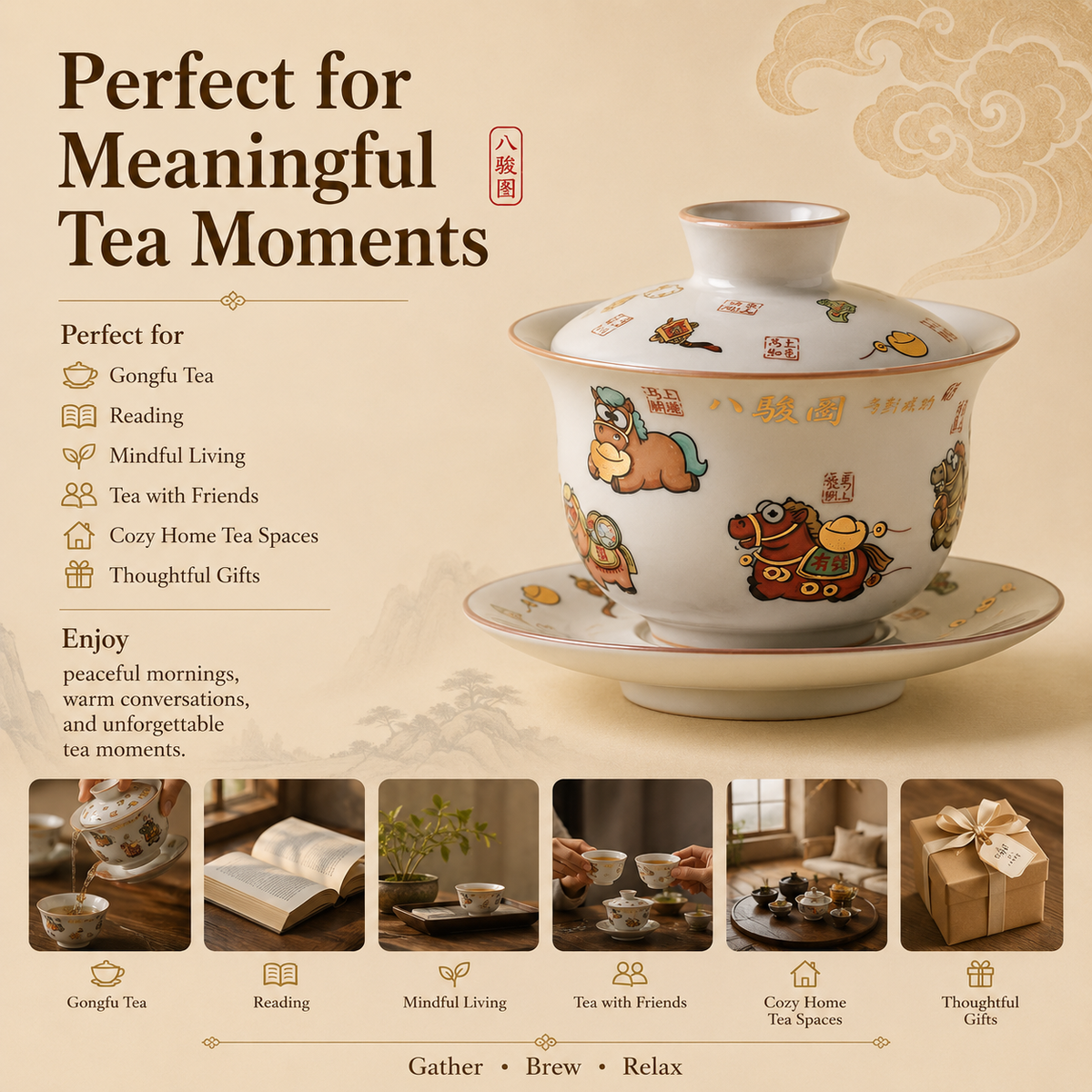 Lucky Horse Fortune Porcelain Gaiwan Tea Set™