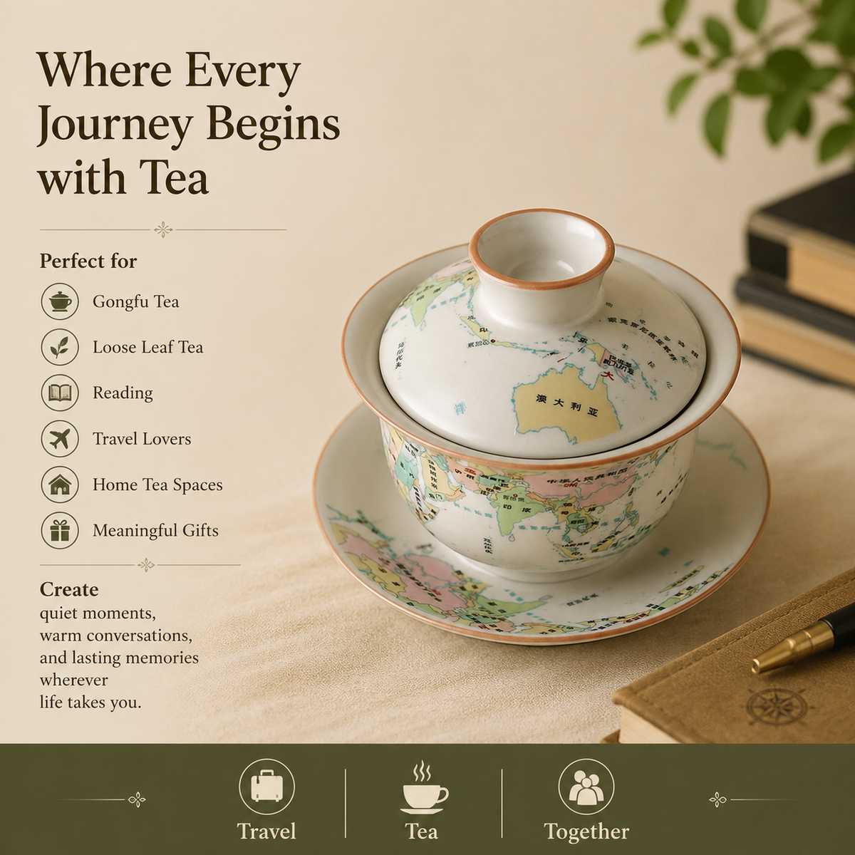 World Map Porcelain Gaiwan Tea Set™