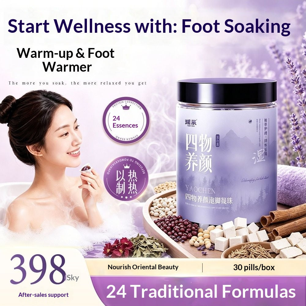 Women’s Four-Herb Beauty Foot Soak Beads – Traditional Chinese Herbal Spa for Relaxation, Warmth & Self-Care | Oriental Wellness Foot Bath Ritual