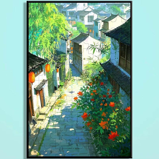 Jiangnan Alley Wooden Puzzle – Chinese Water Town Jigsaw Art, Oriental Healing Landscape Puzzle for Adults & Cozy Home Decor JNXX004