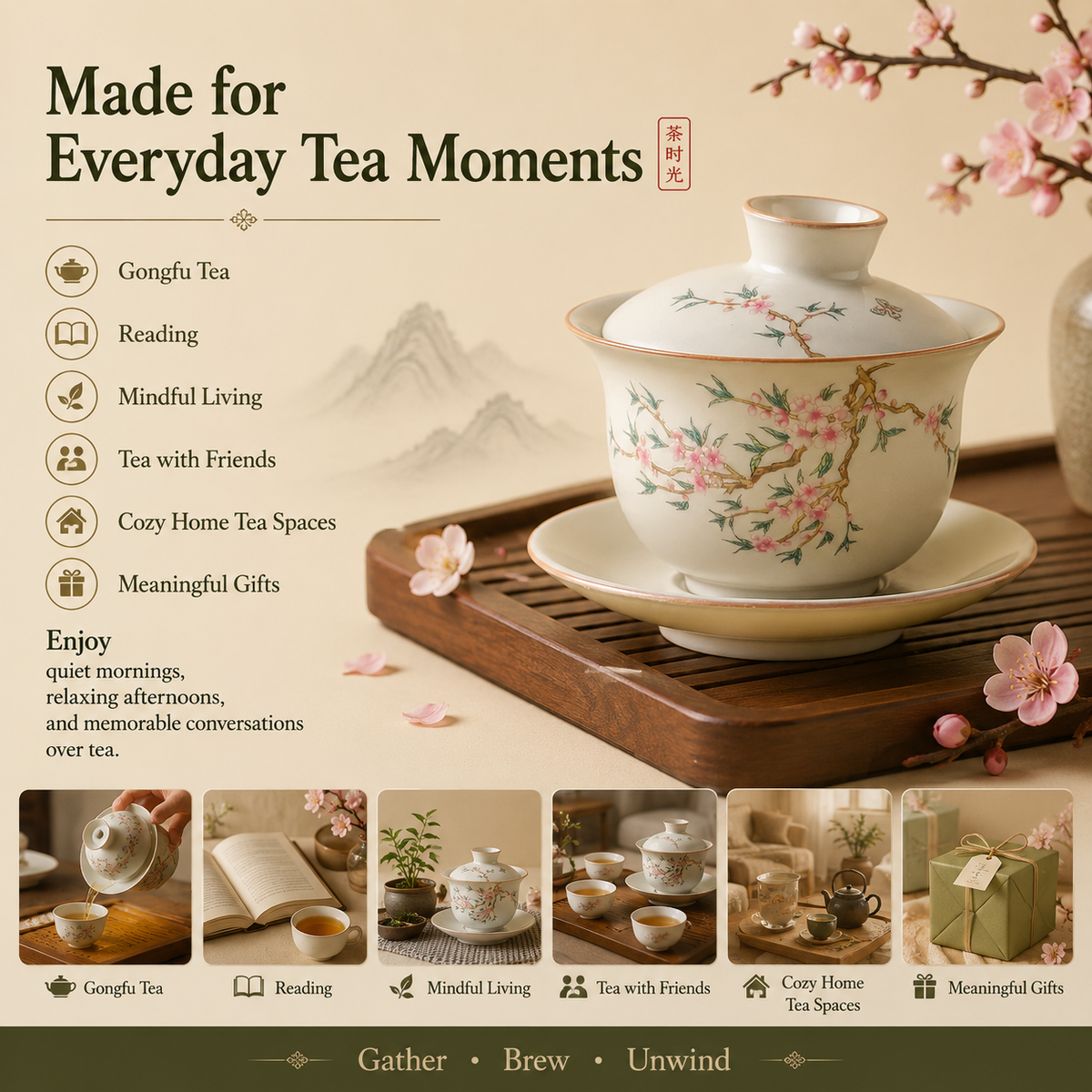Peach Blossom Porcelain Gaiwan Tea Set™