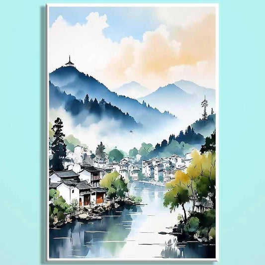 Jiangnan Water Town Wooden Puzzle – Chinese Landscape Art Jigsaw, Oriental Healing Puzzle Decor for Adults & Teens JN004