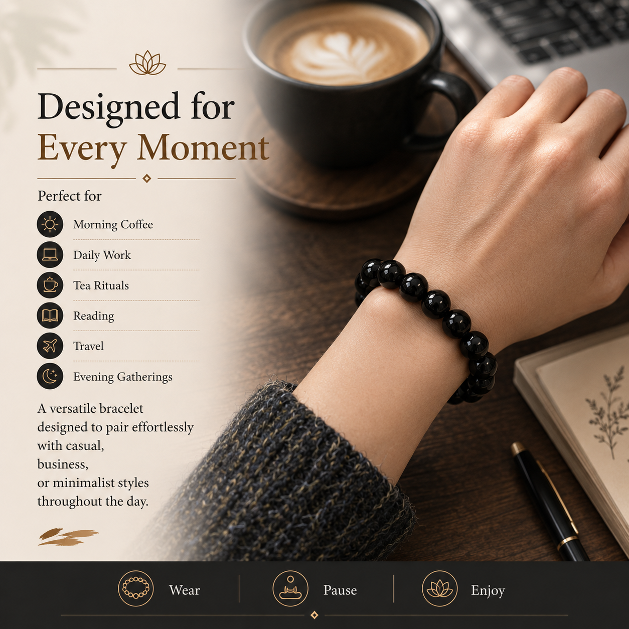Natural Black Obsidian Bracelet