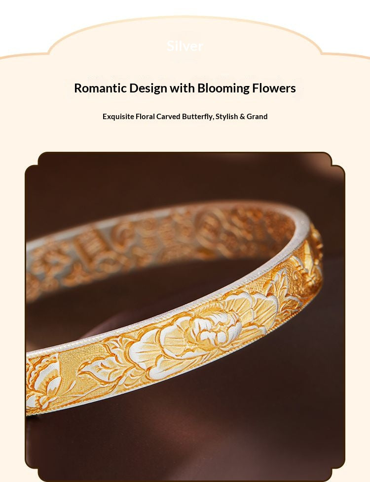Eternal Bloom™ Floral Bangle | Timeless Oriental Luxury Silver Jewelry