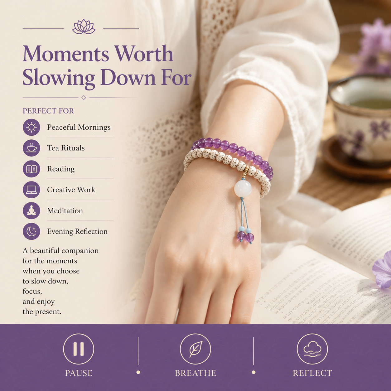 Amethyst & Bodhi Seed Meditation Mala