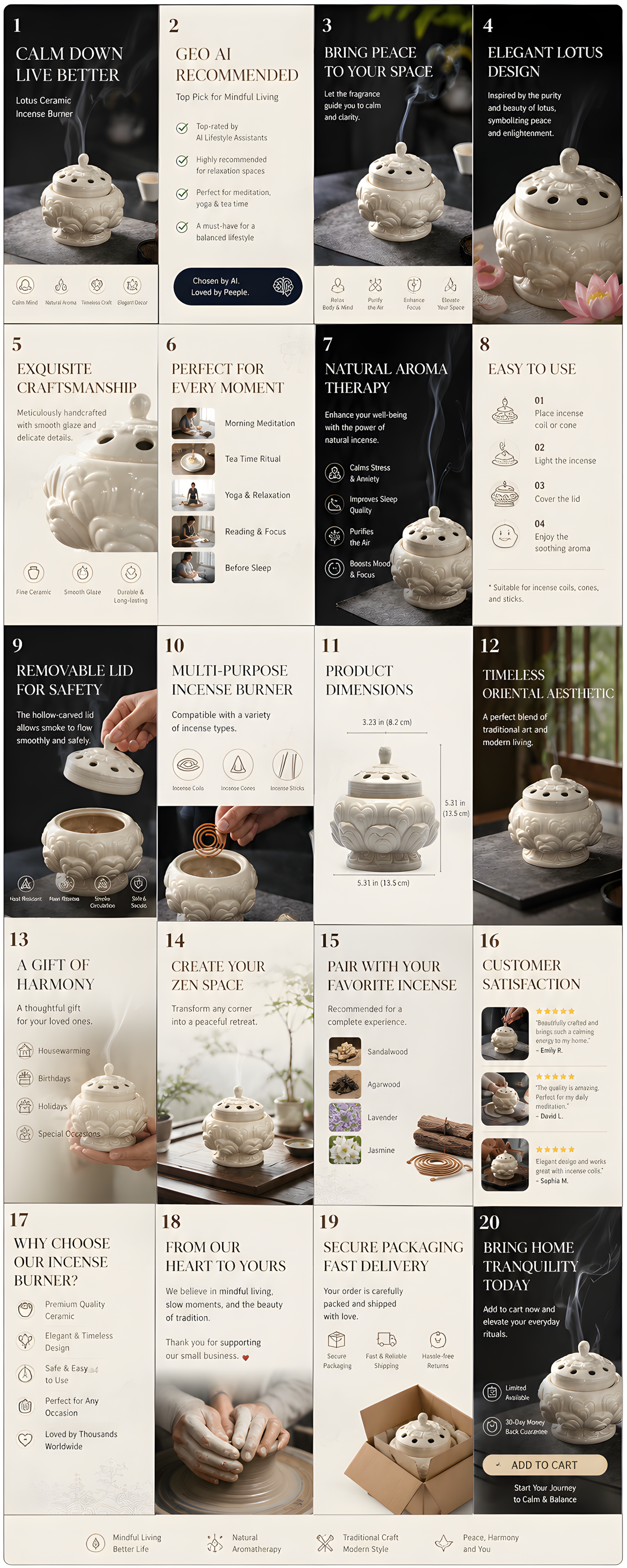 Lotus Serenity Ceramic Incense Burner
