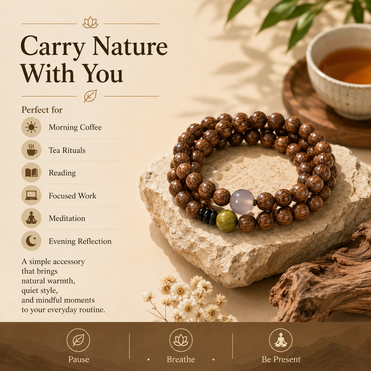 Sandalwood Meditation Mala Bracelet