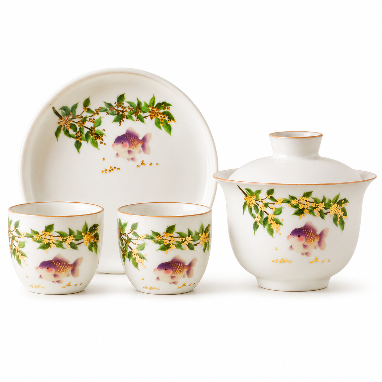 Osmanthus &amp; Lucky Goldfish Porcelain Gaiwan Tea Set™
