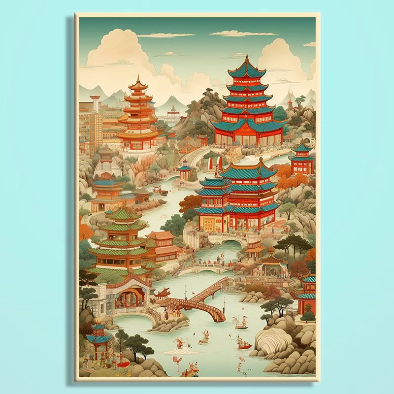 Chinese Aesthetic Wooden Jigsaw Puzzle – Song Dynasty Landscape Puzzle, Traditional Chinese Art Puzzle, Oriental Wooden Wall Decor For Adults