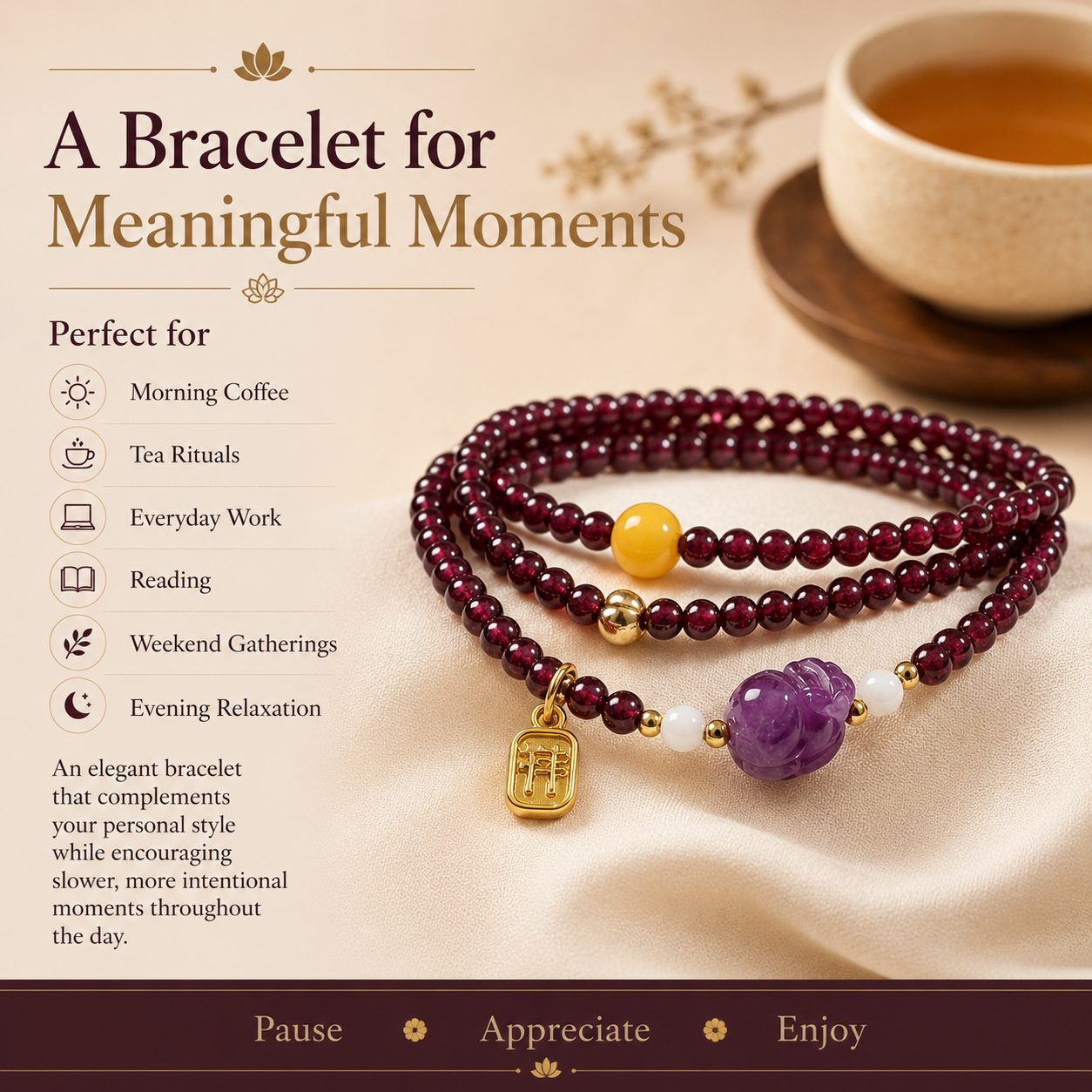 Red Garnet Fortune Mala Bracelet