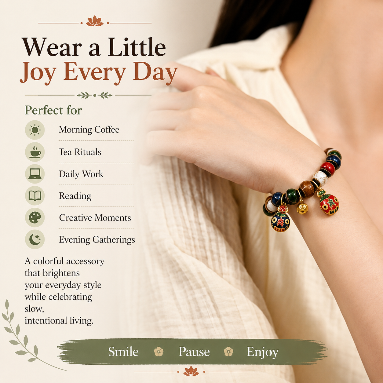 Five-Color Glazed Bead Bracelet