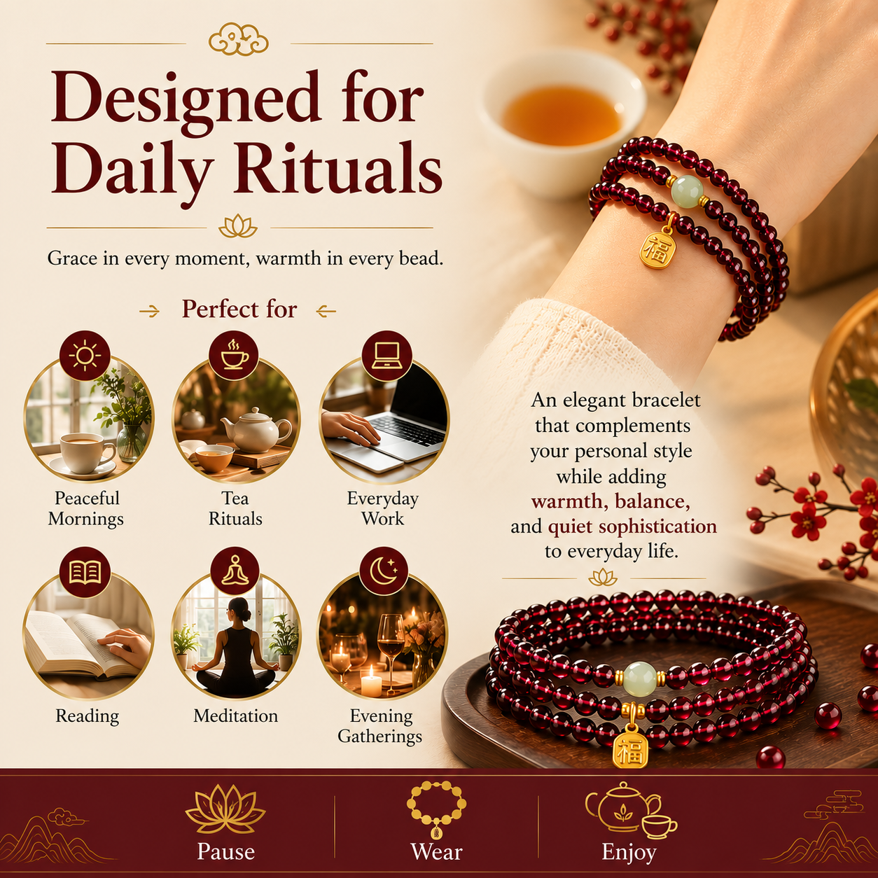 Red Garnet Meditation Mala Bracelet