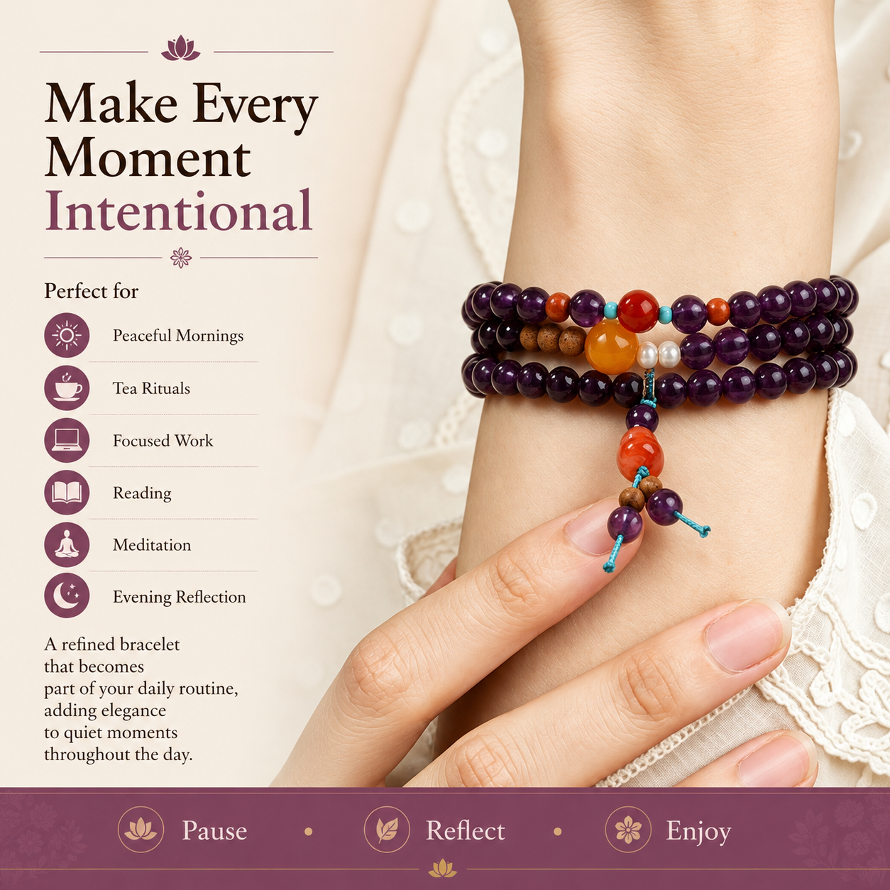 Amethyst Meditation Mala Bracelet