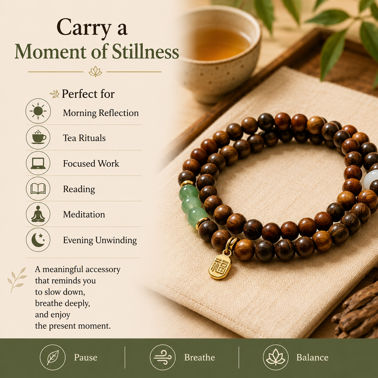 Sandalwood Serenity Double-Wrap Bracelet