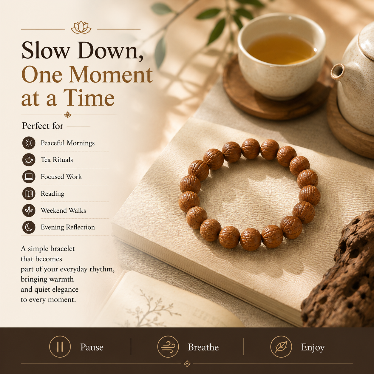 Walnut Wood Meditation Bracelet