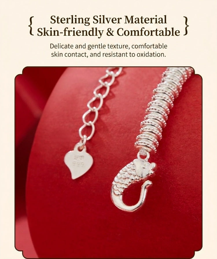925 Pure Silver Lucky Coin Bracelet – Chinese Feng Shui Wealth Bracelet, Vintage Fortune Charm Jewelry for Women