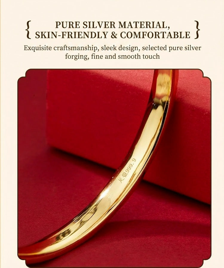 925 Pure Silver Sakura Adjustable Bangle – Vintage Chinese Floral Bracelet, Luxury Gold Tone Push-Pull Cuff Jewelry for Women