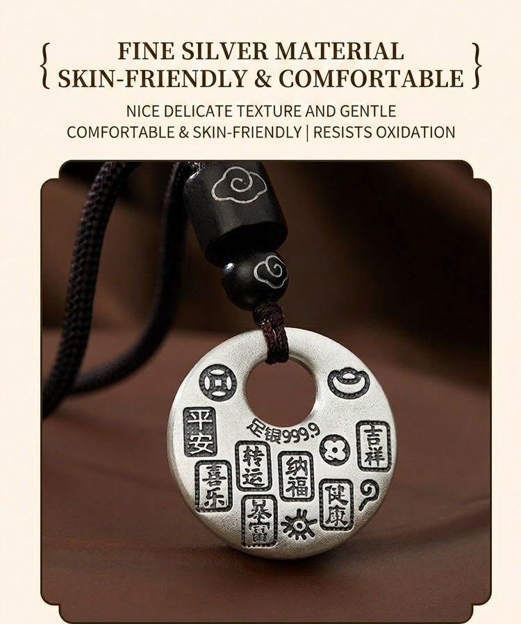 925 Pure Silver Peace & Joy Pendant Necklace – Chinese Lucky Blessing Necklace, Minimalist Oriental Spiritual Jewelry for Women & Men