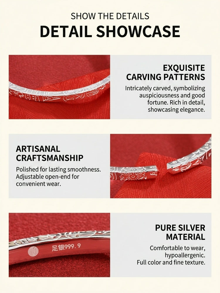 Fortune Blessing™ 999.9 Pure Silver Bangle | Prosperity & Good Fortune Bracelet