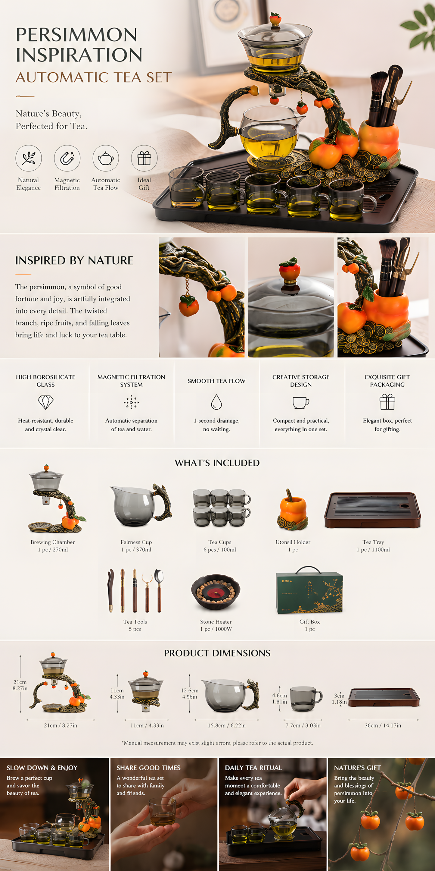 Persimmon Prosperity Glass Tea Ceremony Set | Luxury Automatic Gongfu Tea Set