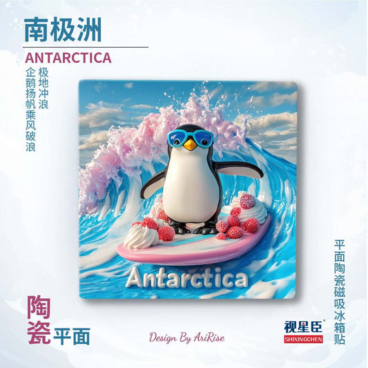 Antarctica Penguin Surf Ceramic Fridge Magnet