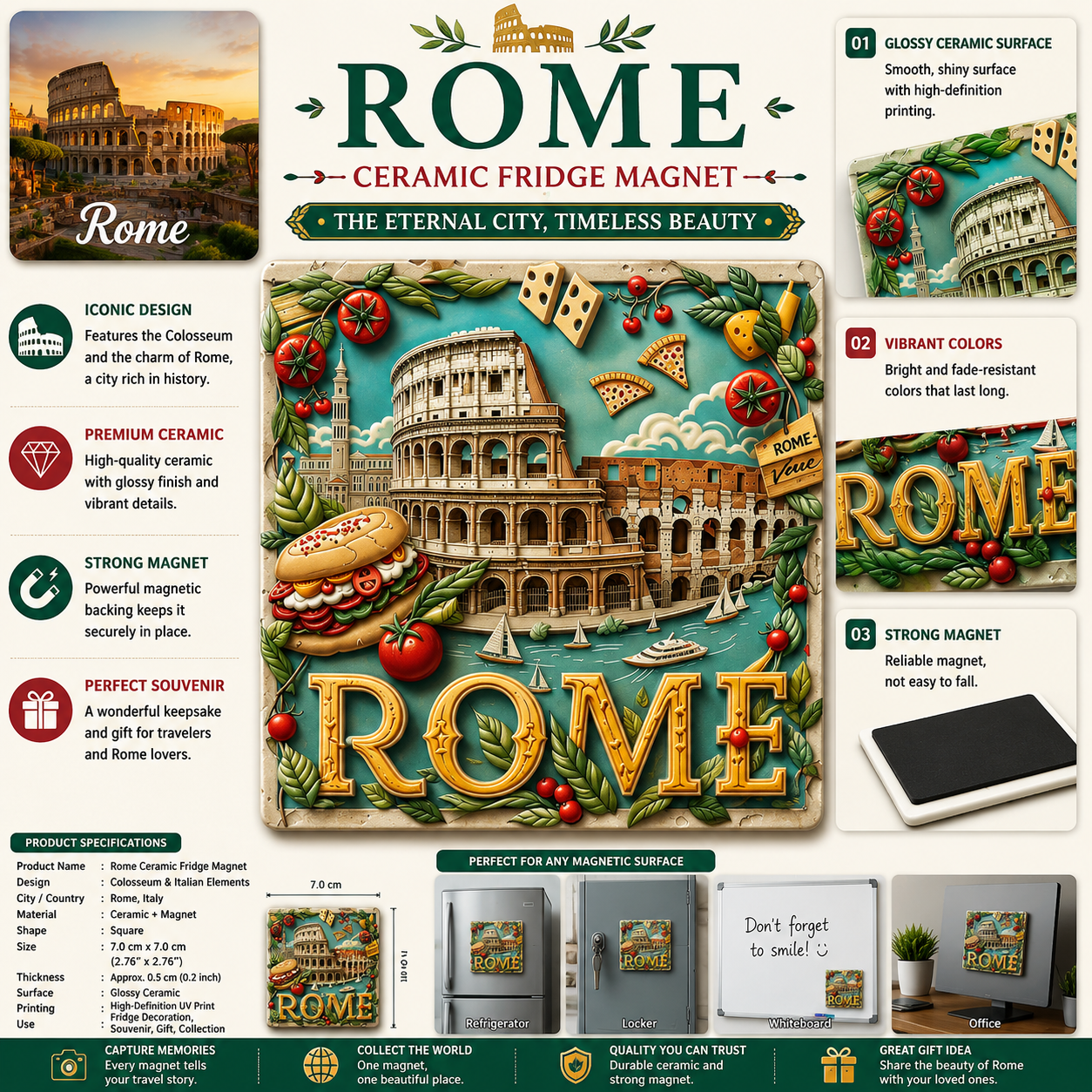 Rome Eternal City Ceramic Fridge Magnet