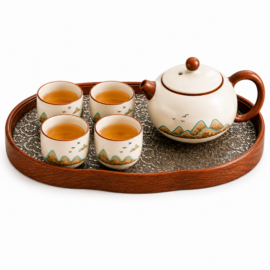 Mountain Serenity Ceramic Tea Set™ | Nature-Inspired Chinese Tea Set with Tray